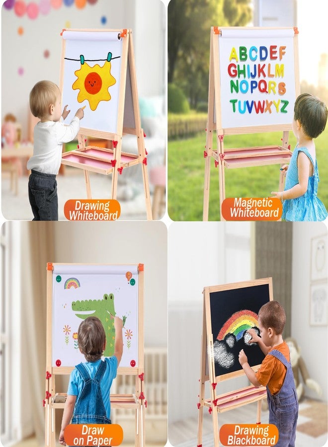 حامل رسم خشبي قابل للتعديل للأطفال، حامل رسم سريع الطي للأطفال مع لفة ورق وملحقات، حامل رسم مزدوج الجوانب للأطفال الصغار من 3 إلى 10 سنوات، هدايا ومستلزمات رسم مثالية للأولاد والبنات - Image 5