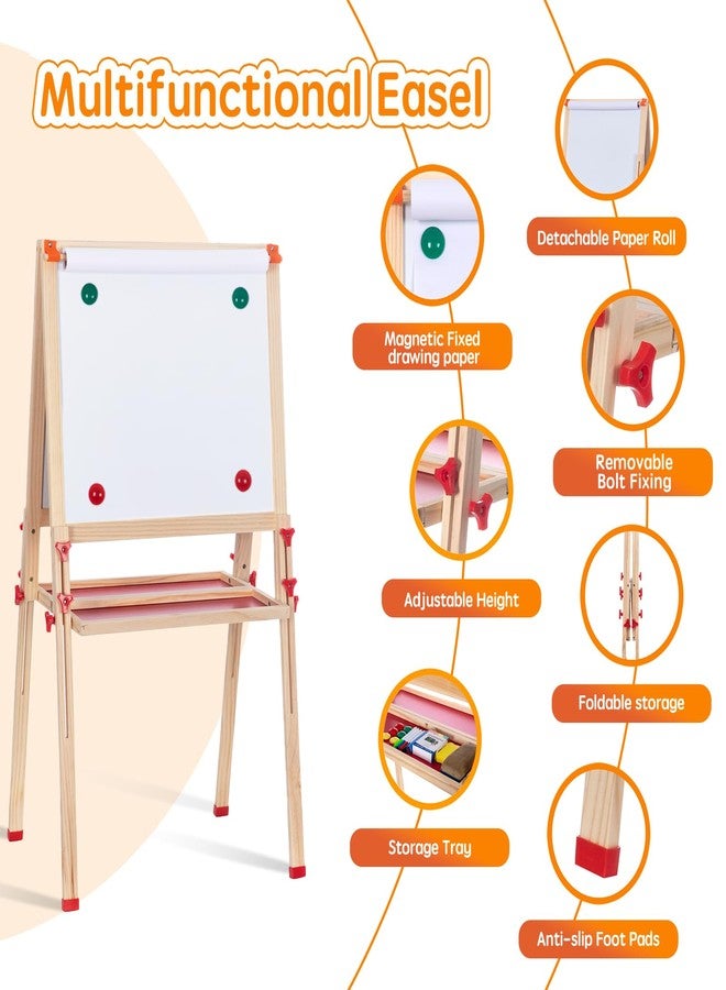 حامل رسم خشبي قابل للتعديل للأطفال، حامل رسم سريع الطي للأطفال مع لفة ورق وملحقات، حامل رسم مزدوج الجوانب للأطفال الصغار من 3 إلى 10 سنوات، هدايا ومستلزمات رسم مثالية للأولاد والبنات - Image 4