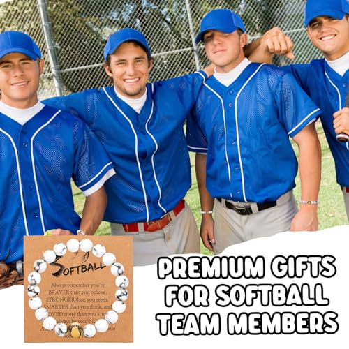 Ecation 12 Sets Softball Bracelets Team Gift 8mm Natural Lave Stone Beaded Adjustable Bracelets with Inspirational Card for Men Women Birthday Softball Wristbands Team Party Favors(White) - Image 5