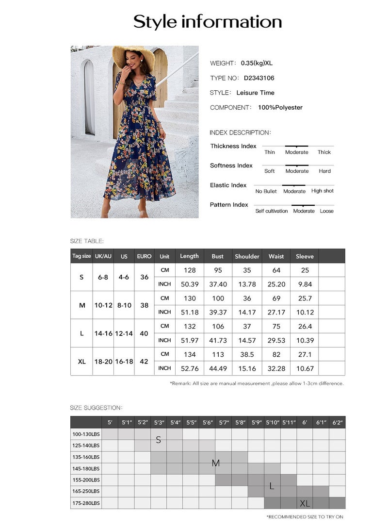 general 2025 Spring/Summer Elegant Printed Waist-Skimming Short-Sleeved Dress - Image 4