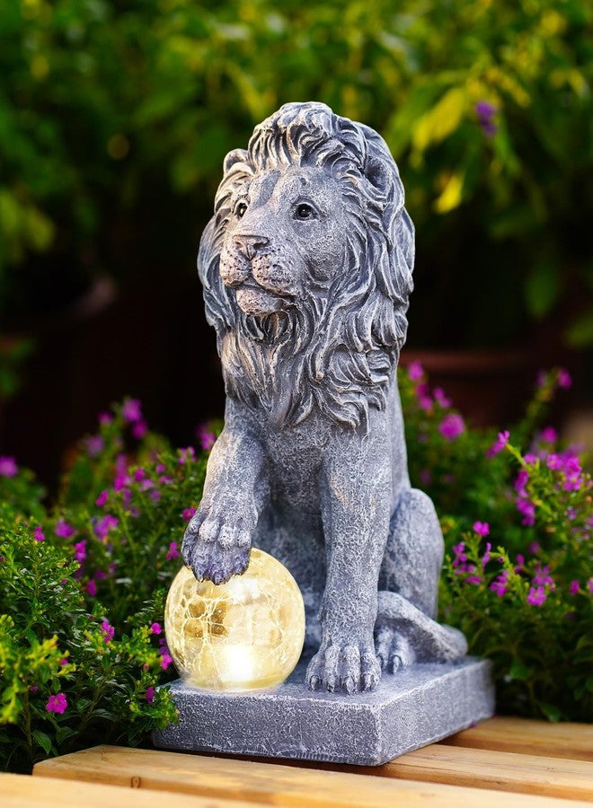 Nacome Solar Guardian Lion Garden Statue: Outdoor Decor Sculpture Natural Sandstone Appearance Outside Ornament Yard Art Porch Patio - Unique Birthday Choice for Women Mom Lover [Lion] - Image 1
