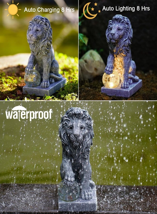 Nacome Solar Guardian Lion Garden Statue: Outdoor Decor Sculpture Natural Sandstone Appearance Outside Ornament Yard Art Porch Patio - Unique Birthday Choice for Women Mom Lover [Lion] - Image 5