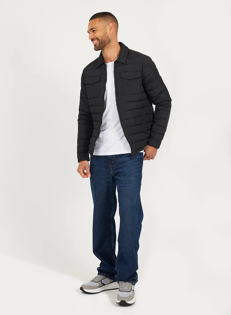 BRAVE SOUL MENS QUILTED JACKET WITH COLLAR DETAIL