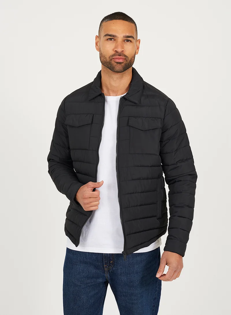BRAVE SOUL MENS QUILTED JACKET WITH COLLAR DETAIL