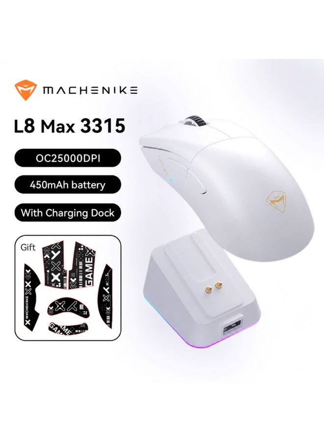 Machenike L8 Max Wireless Gaming Mouse With Charging Dock, PAW3315 25000 DPI, Wired Bluetooth 2.4G Tri-Mode, 66g Ultra-light Lightweight, Ergonomic Design, Rechargeable - Image 1