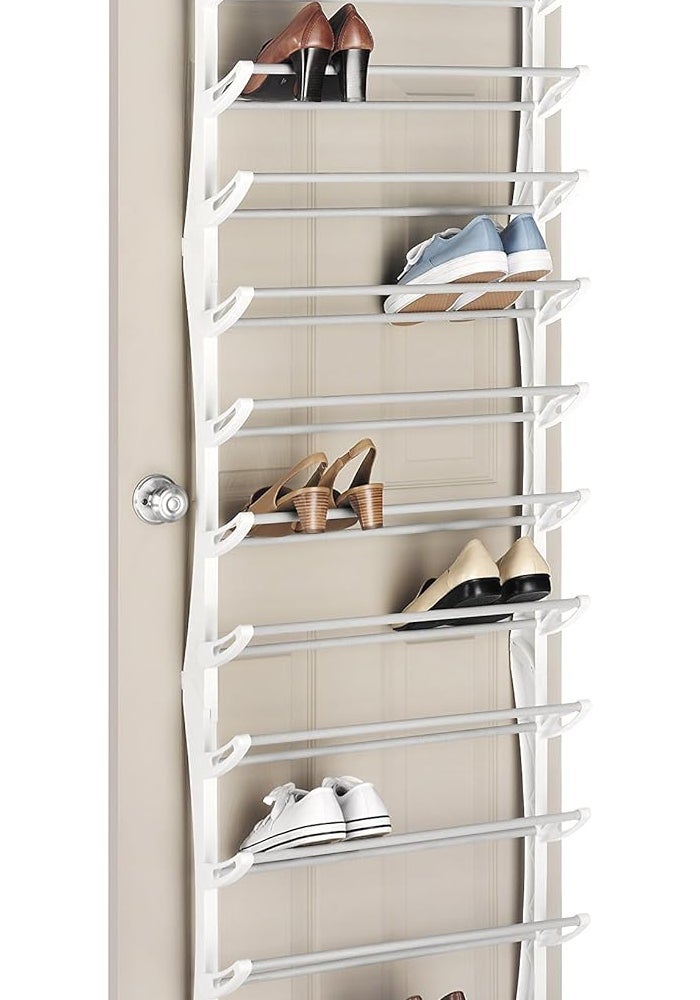 Whitmor Over the Door Shoe Rack, Fold-up Non-slip Bars, 36 Pair, White - Image 1