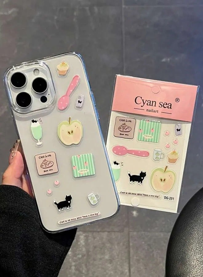 Phone Case + 3D DIY Decoration Sticker Compatible with iPhone 16 Pro Max Phone Cases Clear Hard PC Cover Non-Yellowing