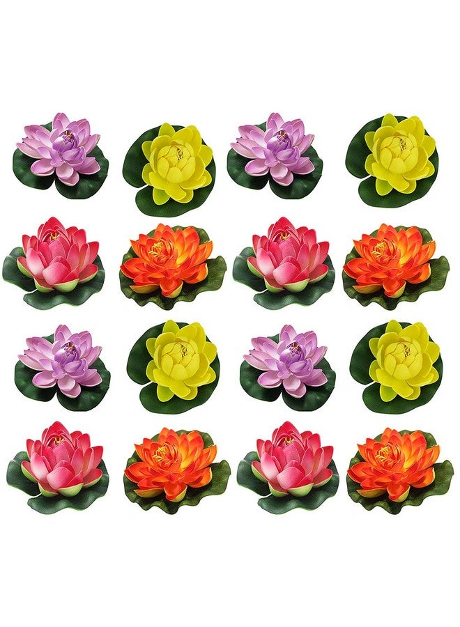 TIED RIBBONS TIED RIBBONS 16 Pcs Artificial Floating Lotus Floating Flowers with Rubber Leaf - (Multi) Artificial Flowers for Water Decoration Urli Aquarium Fountain Home Decor Office Pooja Room Wedding Birthday  - Image 1