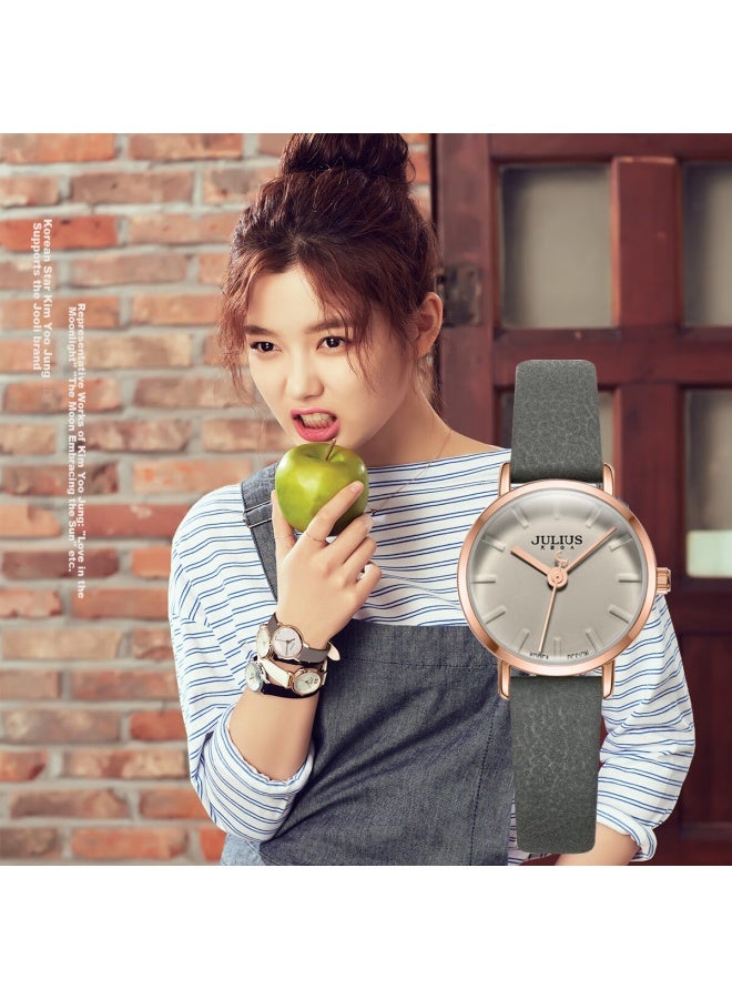 Julius Women's Watch, Korean Fashion Trendy Small Dial Leather Strap Quartz Waterproof Student Ladies Watch, Gray Ja-963d - Image 1
