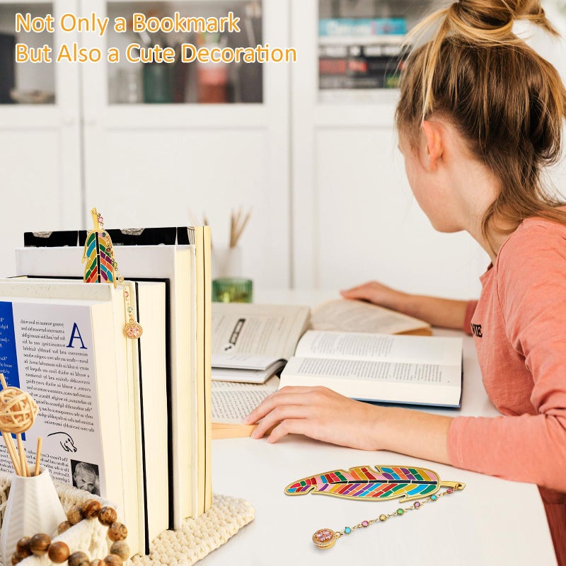 LUMITI Metal Feather Bookmark Cute Multicolor Book Accessories Gifts for Women Teacher Readers Book Lovers for Christmas Birthday Mother's Day Valentine's Day (Gold) - Image 5