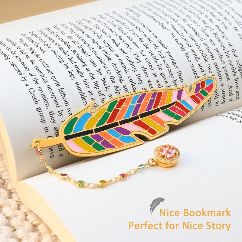 LUMITI Metal Feather Bookmark Cute Multicolor Book Accessories Gifts for Women Teacher Readers Book Lovers for Christmas Birthday Mother's Day Valentine's Day (Gold) - Image 3