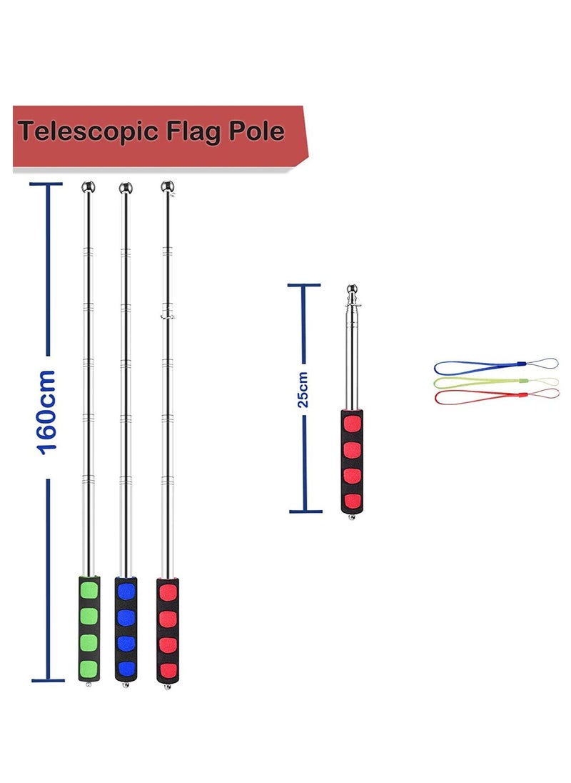 Telescopic Flag Pole, Portable Telescopic Pole for Camping with Lanyard, 1.6m Flag Poles Telescopic Stick for Tourist Guide Camping Travelling Presentation Pointer 3pcs  Red, Green, Blue