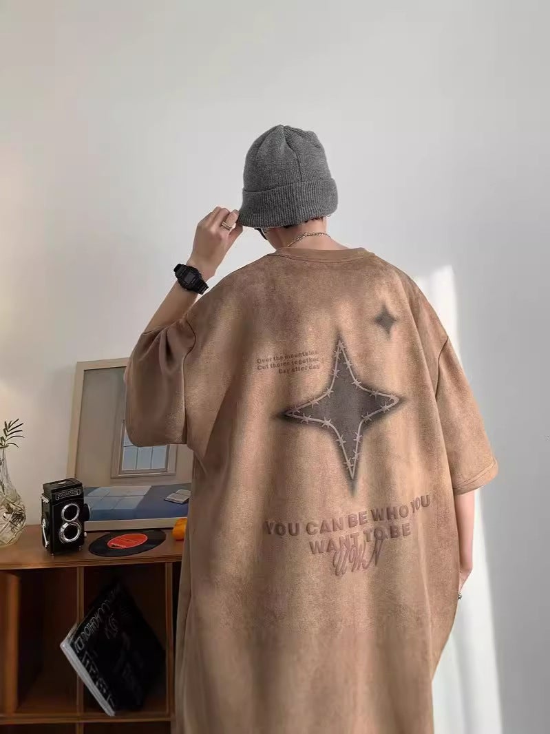 Short-Sleeved T-Shirt Men'S Arrival Fashionable American Suede Upper Clothes Trendy Brand All-Match Loose Half-Sleeved T-Shirt - Image 2