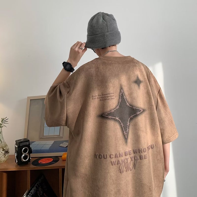 Short-Sleeved T-Shirt Men'S Arrival Fashionable American Suede Upper Clothes Trendy Brand All-Match Loose Half-Sleeved T-Shirt - Image 1
