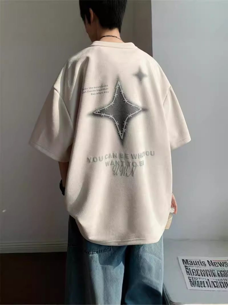 Short-Sleeved T-Shirt Men'S Arrival Fashionable American Suede Upper Clothes Trendy Brand All-Match Loose Half-Sleeved T-Shirt - Image 3