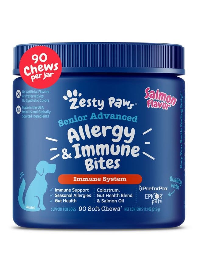 Zesty Paws Dog Allergy Relief - Anti Itch Supplement - Omega 3 Probiotics for Dogs - Digestive Health - Soft Chews for Skin & Seasonal Allergies - with Epicor Pets - Senior - Salmon - 90 Count  - Image 1