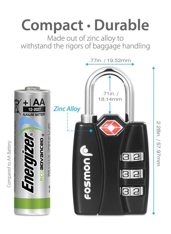 Fosmon Fosmon TSA Approved Locks for Luggage. Suitcase Locks with Open Alert Indicator, 3 Digit Combination Padlock with Alloy Body for Travel, Backpack Zipper Anti Theft, Locker, Gym, Gun Case, Tent- 4 Pack  - Image 4