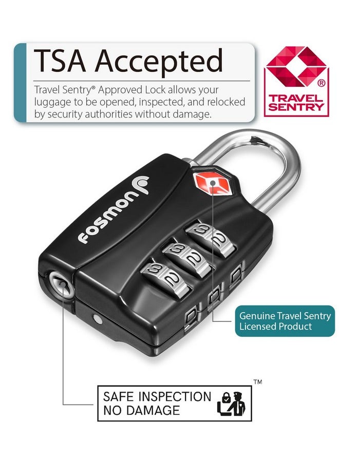 Fosmon Fosmon TSA Approved Locks for Luggage. Suitcase Locks with Open Alert Indicator, 3 Digit Combination Padlock with Alloy Body for Travel, Backpack Zipper Anti Theft, Locker, Gym, Gun Case, Tent- 4 Pack  - Image 1