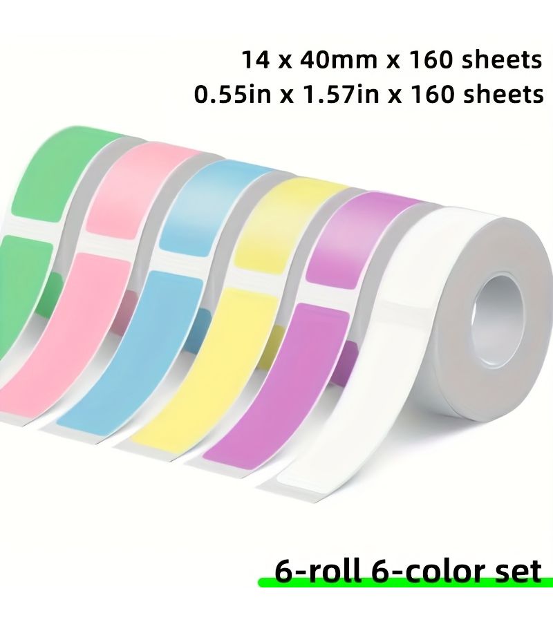 6 Colors 14x40mm Label Maker Tape Replacement, 6 Rolls Multicolor for P21 D30 Office Models - Image 1