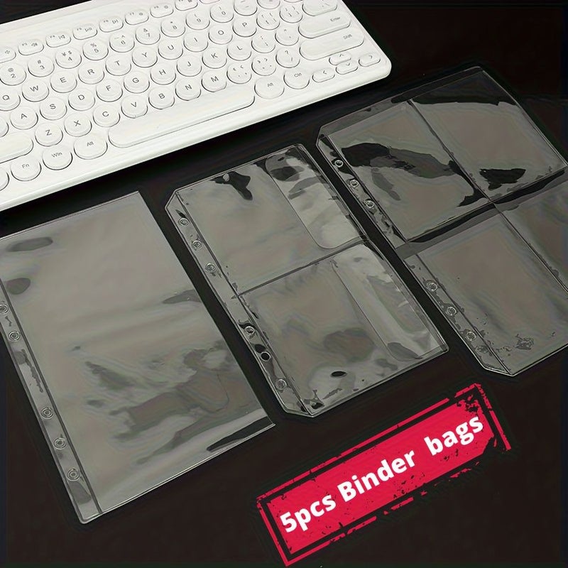 A6 5pcs PVC Binder Storage Bags 6 Holes Index Refill Sleeves for Cards Desktop Organizer - Image 1