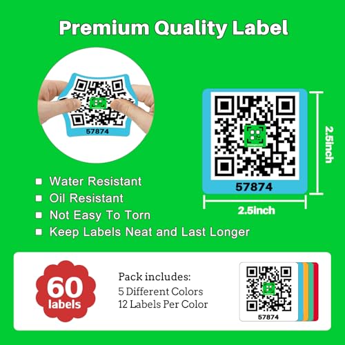 Smatagee QR Code Labels for Storage Bins,Office Organization,Moving Containers,Inventory Organizer | Pack and Track on iOS,Android App| 60 Unique Color Coded Stickers(2.6"x2.6") - Image 5