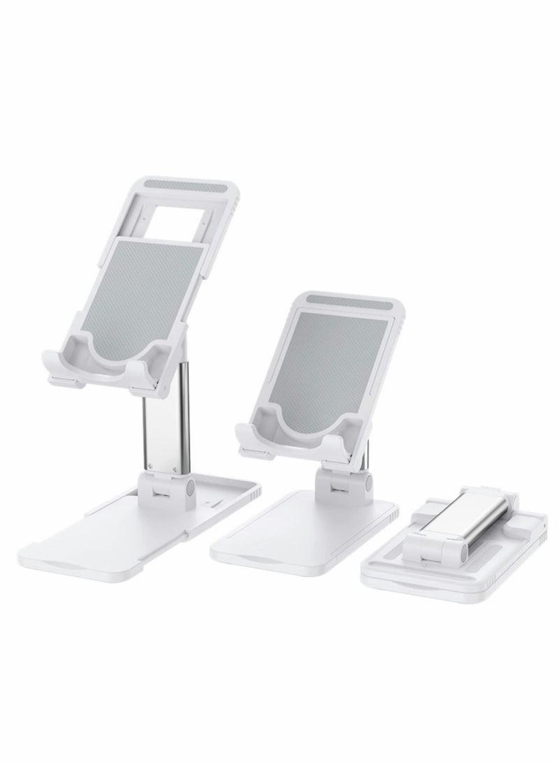 Captaintech Cell Phone Tablet Stand Mount Fully Foldable Dock Holder Cradle Charger Station Desk Room Office School Kitchen Travel Portable Adjustable Multi-Angle Non-Slip Durable Stable (White) - Image 1