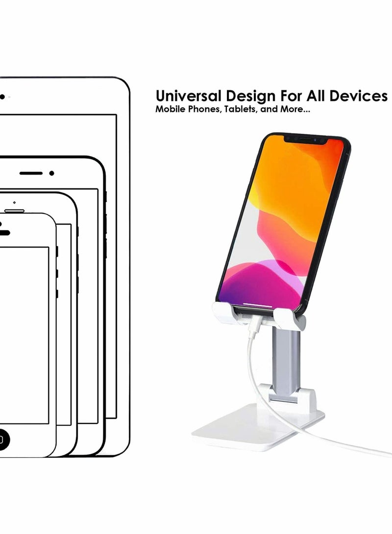 Captaintech Cell Phone Tablet Stand Mount Fully Foldable Dock Holder Cradle Charger Station Desk Room Office School Kitchen Travel Portable Adjustable Multi-Angle Non-Slip Durable Stable (White) - Image 4