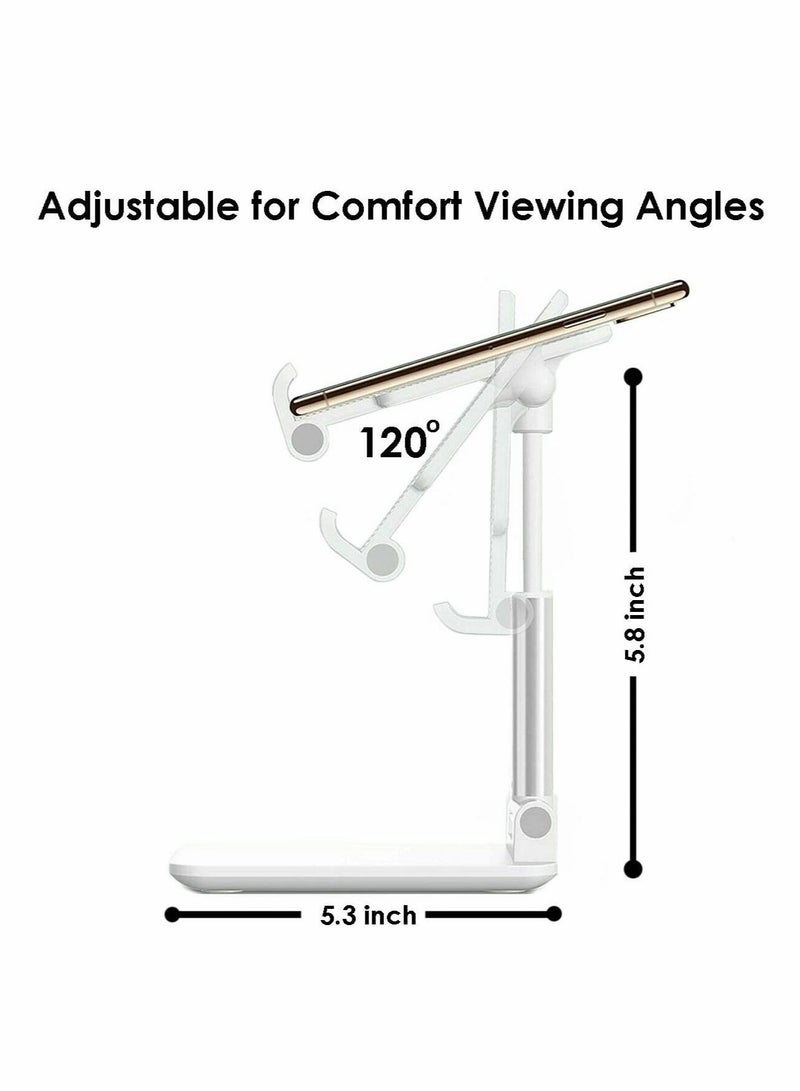 Captaintech Cell Phone Tablet Stand Mount Fully Foldable Dock Holder Cradle Charger Station Desk Room Office School Kitchen Travel Portable Adjustable Multi-Angle Non-Slip Durable Stable (White) - Image 5