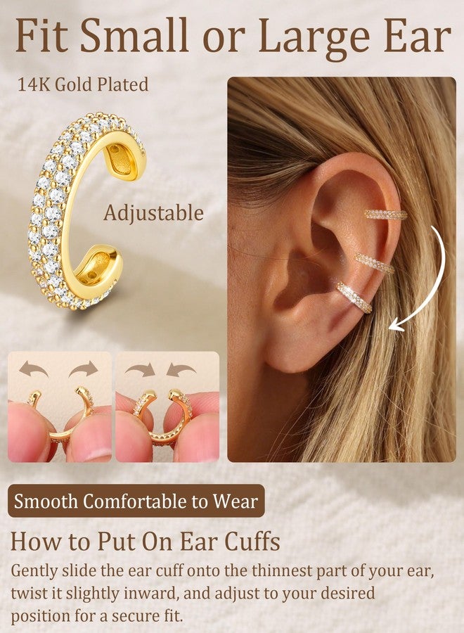 GEMQUEEN Ear Cuff Non Piercing Earrings for Women - 14K Gold/Silver Plated Chunky Ear Cuffs Earring Non Pierced Ears Clip On Adjustable Fake Cartilage Conch Helix Jewelry Set with 5A CZ, Yellow Gold - Image 4