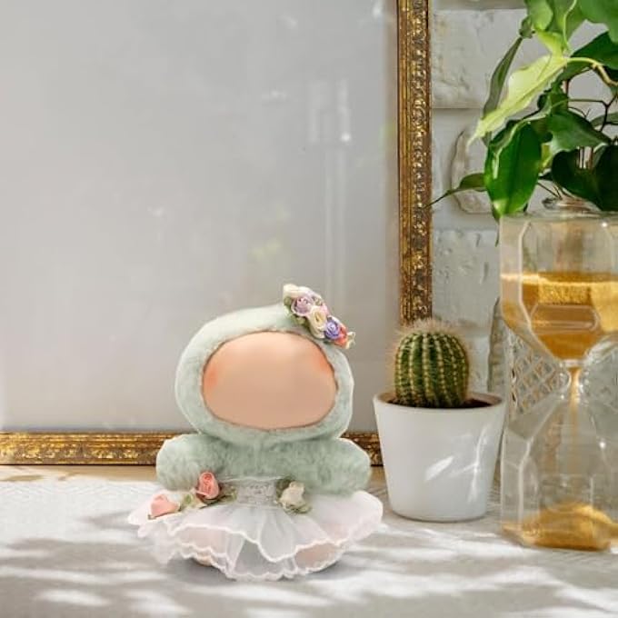 ELEGANT DOLL WEDDING DRESS COSTUME SET FOR 15CM SITTING & 17CM STANDING PLUSH DOLLS, INCLUDES WHITE DRESS AND FLOWER HAIR CLIP ACCESSORIES, COMPATIBLE WITH LABUBU PLUSH DOLLS - Image 5