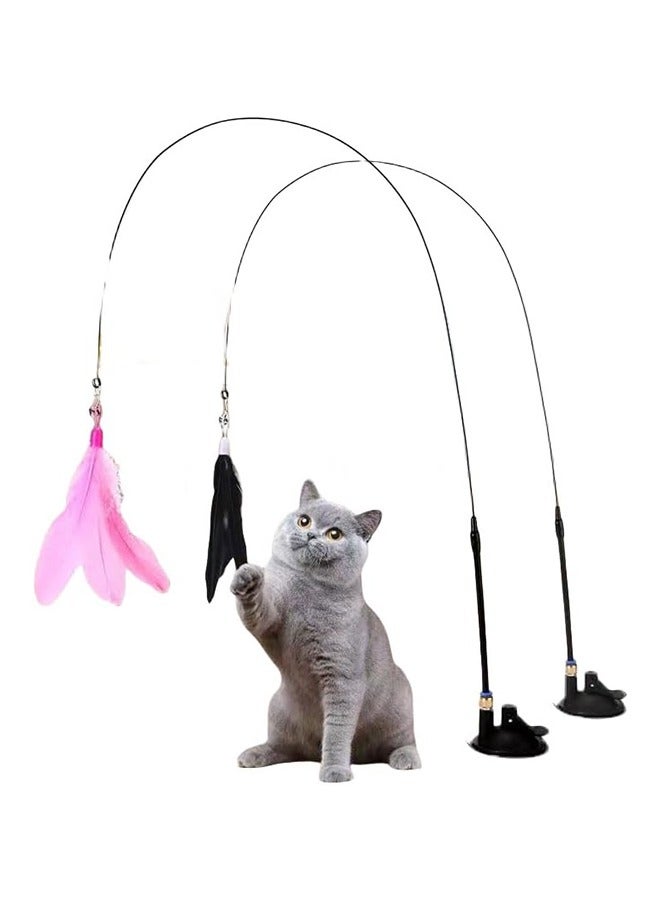 2 Pcs Cat Teaser Stick Interactive Cat Toy Wand Cat Feather Wand Toy Hanging Door Lure Cat Toy for Indoor Cats to Play Chase Exercise - Image 1