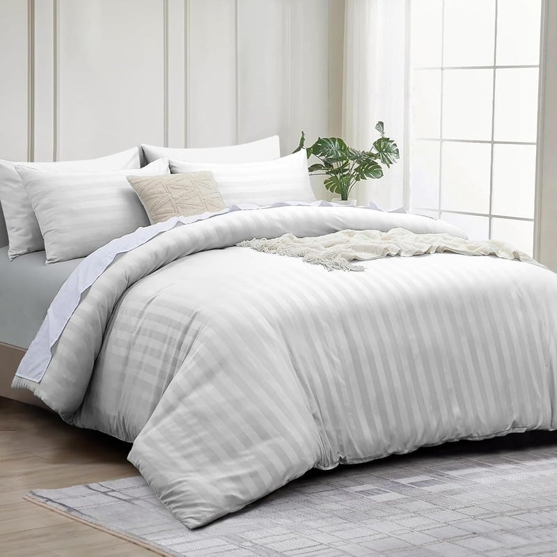 FOAM CRAFT® Stripe 3-Piece Duvet Cover Set with Pillow Shams - White, Twin XL - Image 1