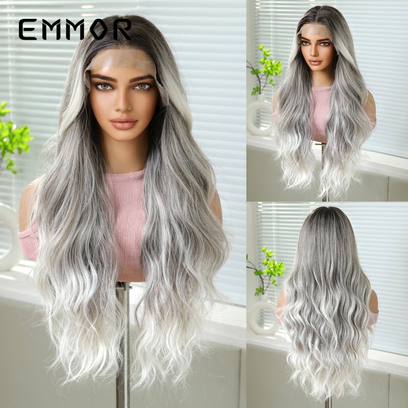 EMMOR Cross-Border 13*6 Large Area Front Lace Wig, Medium Part, Highlighted Golden Color, Fluffy Long Curly Hair - Image 1
