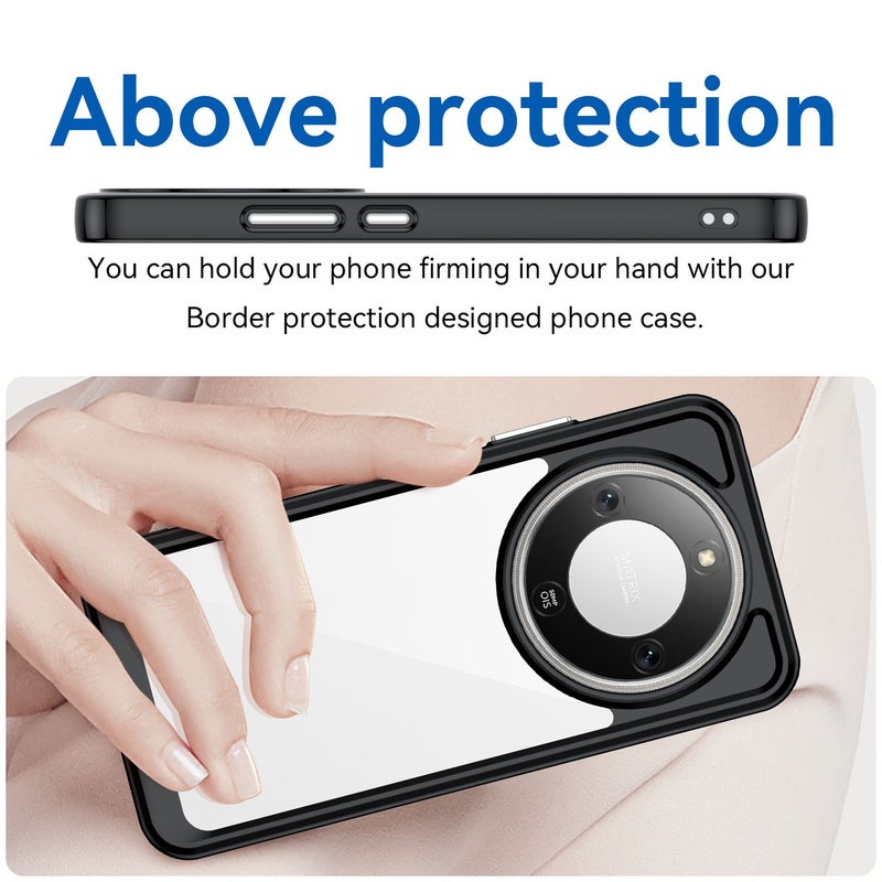 Phone Case For Honor Magic6 Pro Black Soft Edges PC Transparent Hard Back Cover Anti Yellowing Anti Fingerprint Full Lens Protection - Image 4