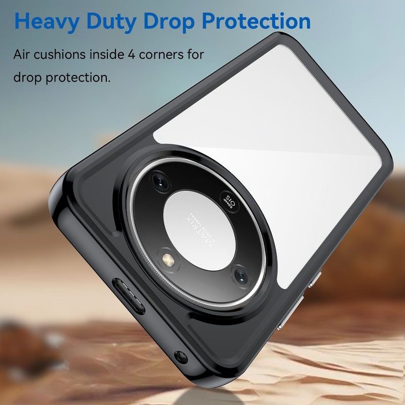 Phone Case For Honor Magic6 Pro Black Soft Edges PC Transparent Hard Back Cover Anti Yellowing Anti Fingerprint Full Lens Protection - Image 3