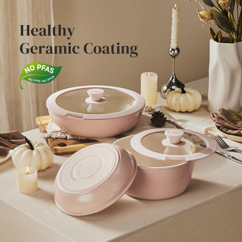 Redchef Ceramic Cookware Set, Removable Handle Pots and Pans Non-Stick, Rv Cookware Set, Non-Toxic Pots and Pans Set No PFAS, PTFE, PFOA, Detachable Pots and Pans, Dishwasher & Oven Safe (Pink) - Image 5
