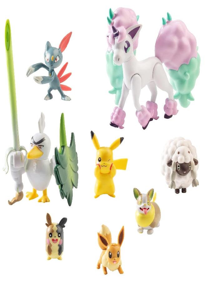 Pokemon - Pokémon Battle Figure Multi Pack Toy Set, 8 Pieces - Generation 8 - Includes Pikachu, Eevee, Wooloo, Sneasel, Yamper, Ponyta, Sirfetch'd & Morpeko - Ages 4+ - Image 1