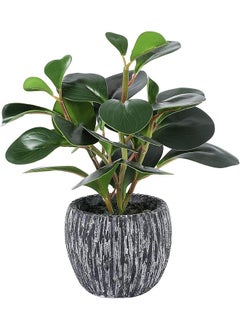Garlo Artificial Potted Plants, Real Looking Fiddle Leaf Fake Plant with Pot, Plastic Watercress Leaves Small Faux Trees with Cement Planter, Greenery Plant Table Decor for Home Indoor  - Image 1