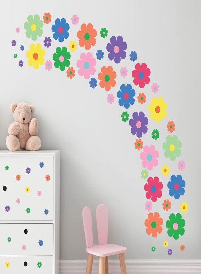 Supzone 68Pcs Cute Colorful Flower Wall Sticker - Preppy Hippie Theme Floral Wall Decal Aesthetic Retro Flowers Art Sticker for Girl's Room, Teen Bedroom, Living Room, Dorm, Home Decoration - Image 3