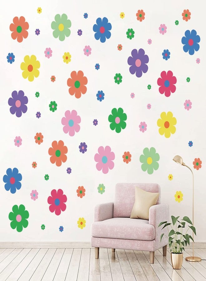 Supzone 68Pcs Cute Colorful Flower Wall Sticker - Preppy Hippie Theme Floral Wall Decal Aesthetic Retro Flowers Art Sticker for Girl's Room, Teen Bedroom, Living Room, Dorm, Home Decoration - Image 1