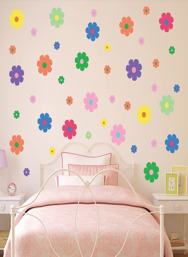 Supzone 68Pcs Cute Colorful Flower Wall Sticker - Preppy Hippie Theme Floral Wall Decal Aesthetic Retro Flowers Art Sticker for Girl's Room, Teen Bedroom, Living Room, Dorm, Home Decoration - Image 4