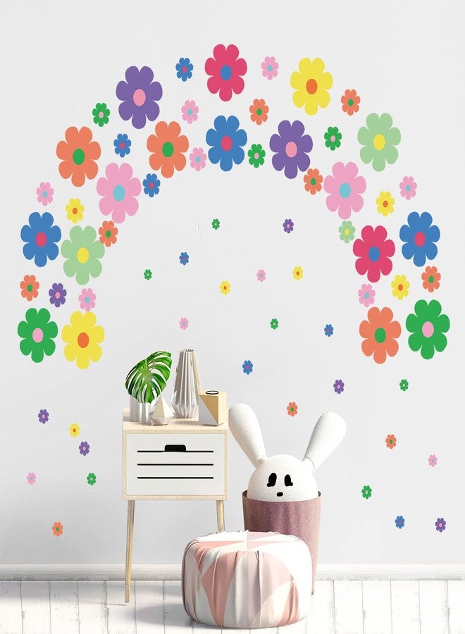 Supzone 68Pcs Cute Colorful Flower Wall Sticker - Preppy Hippie Theme Floral Wall Decal Aesthetic Retro Flowers Art Sticker for Girl's Room, Teen Bedroom, Living Room, Dorm, Home Decoration - Image 5