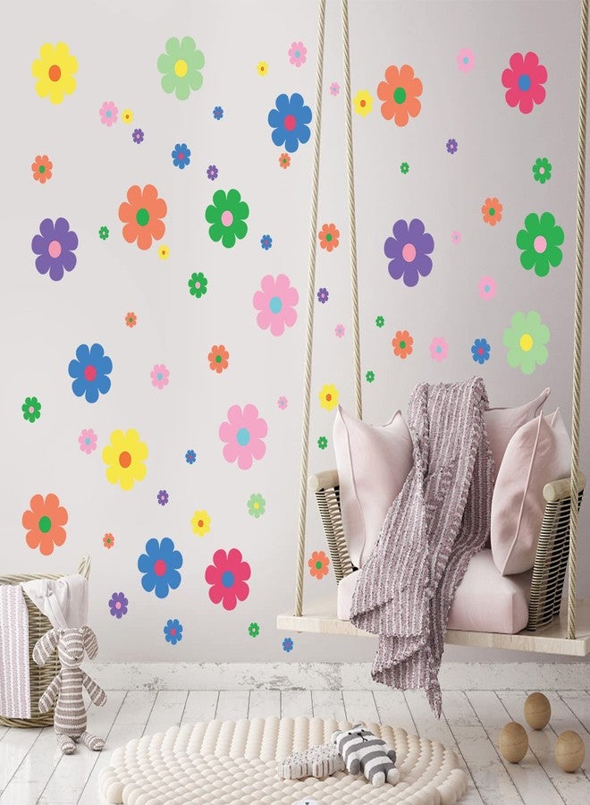 Supzone 68Pcs Cute Colorful Flower Wall Sticker - Preppy Hippie Theme Floral Wall Decal Aesthetic Retro Flowers Art Sticker for Girl's Room, Teen Bedroom, Living Room, Dorm, Home Decoration - Image 2