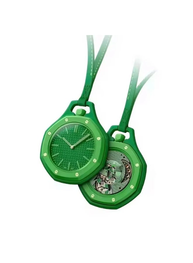 BlueFire Stylish Green Octagonal Pocket Watch – Artistic Fashion Pendant Watch with Leather Strap | Modern Geometric Design Timepiece, Vintage-Inspired Collectible Wrist Accessory | Elegant Gift for Men and Women | Unique Statement Pocket Watch for Daily Wear and Special Occasions - Image 1
