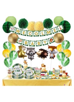 KASTWAVE Party Tableware, Jungle Theme Golden Safari Animal Party Supplies, Disposable Tableware, and Dinnerware Serves Birthday Party Decoration Set Wild One Plates Paper Cups (20 Guests)  - Image 3