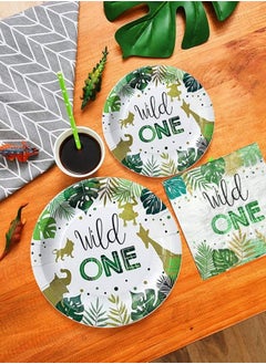 KASTWAVE Party Tableware, Jungle Theme Golden Safari Animal Party Supplies, Disposable Tableware, and Dinnerware Serves Birthday Party Decoration Set Wild One Plates Paper Cups (20 Guests)  - Image 5