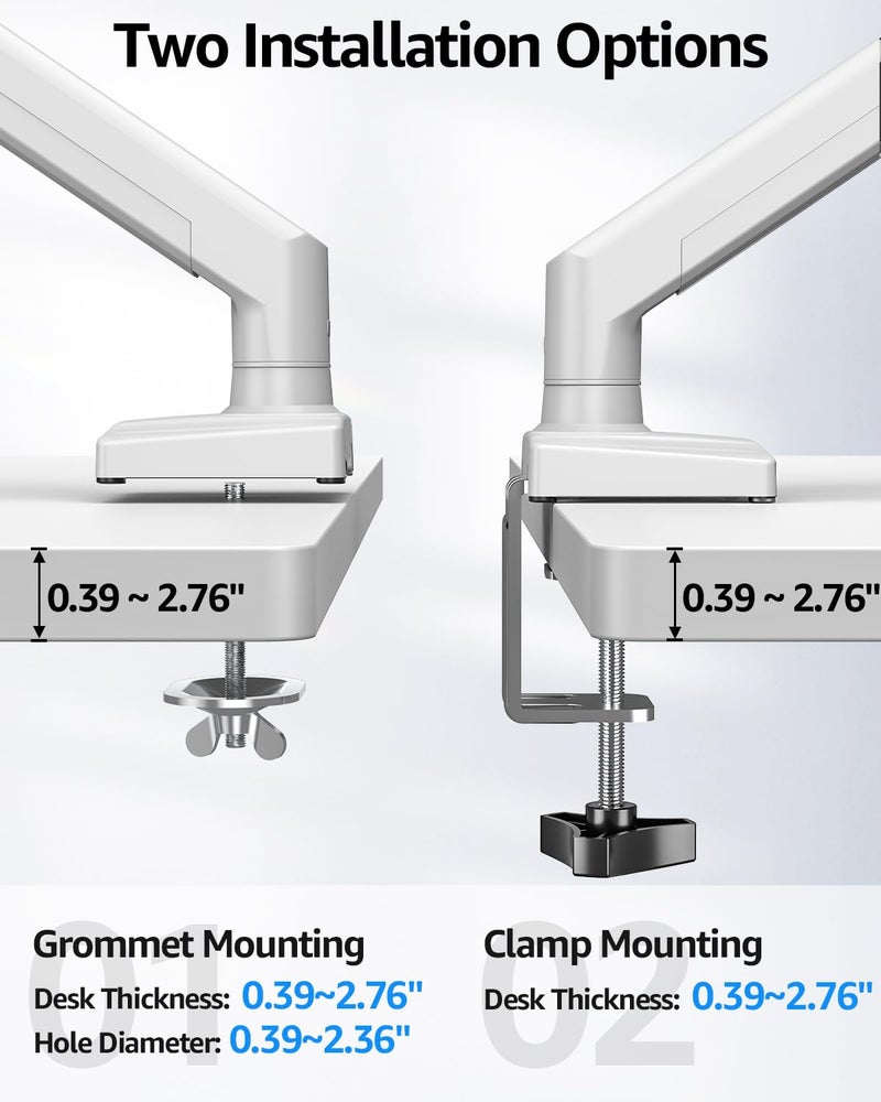 MOUNTUP Dual Monitor Stand fits up to 32 inch, 4.4-22 lbs Computer Screens, Dual Monitor Desk Mount Height Adjustable, Monitor Arms for 2 Monitors, Home Office VESA Mounts, Freelift White - Image 4
