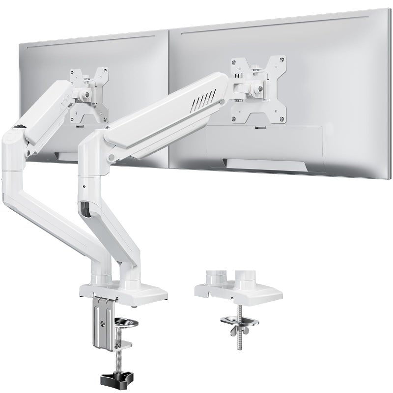 MOUNTUP Dual Monitor Stand fits up to 32 inch, 4.4-22 lbs Computer Screens, Dual Monitor Desk Mount Height Adjustable, Monitor Arms for 2 Monitors, Home Office VESA Mounts, Freelift White - Image 1