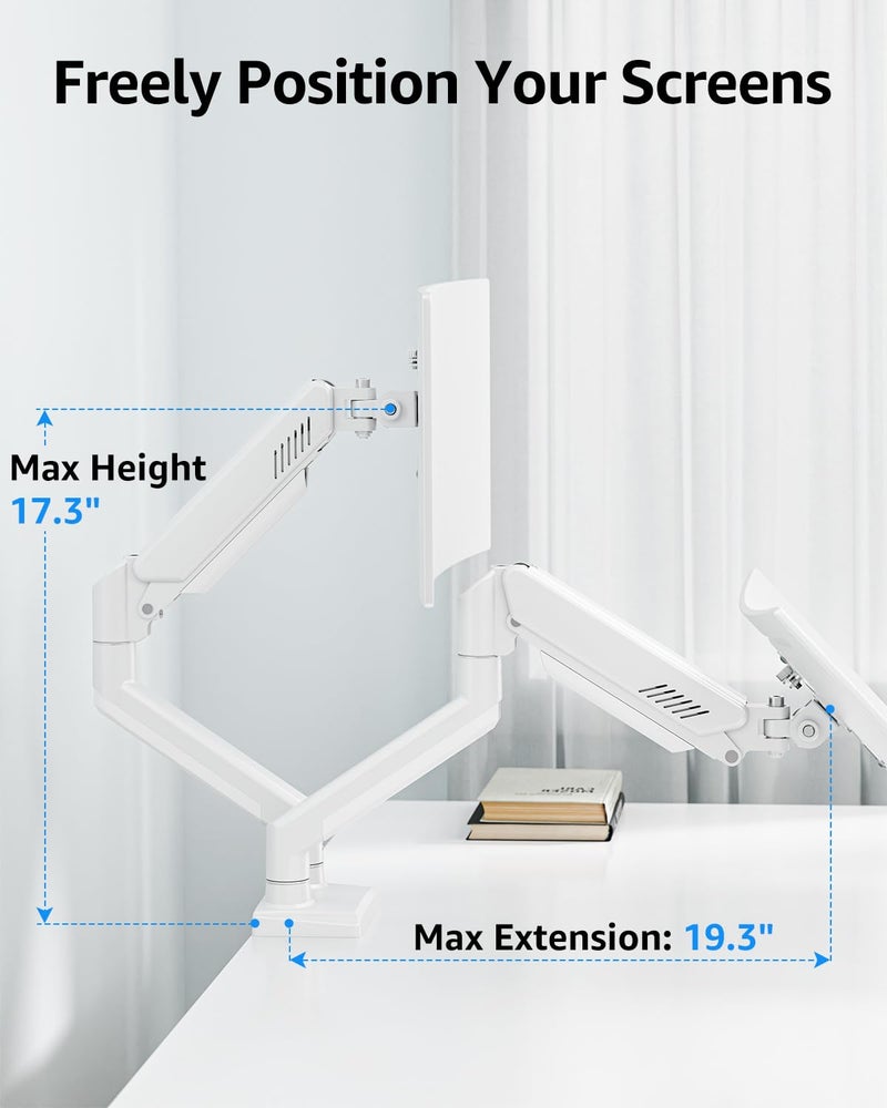 MOUNTUP Dual Monitor Stand fits up to 32 inch, 4.4-22 lbs Computer Screens, Dual Monitor Desk Mount Height Adjustable, Monitor Arms for 2 Monitors, Home Office VESA Mounts, Freelift White - Image 5