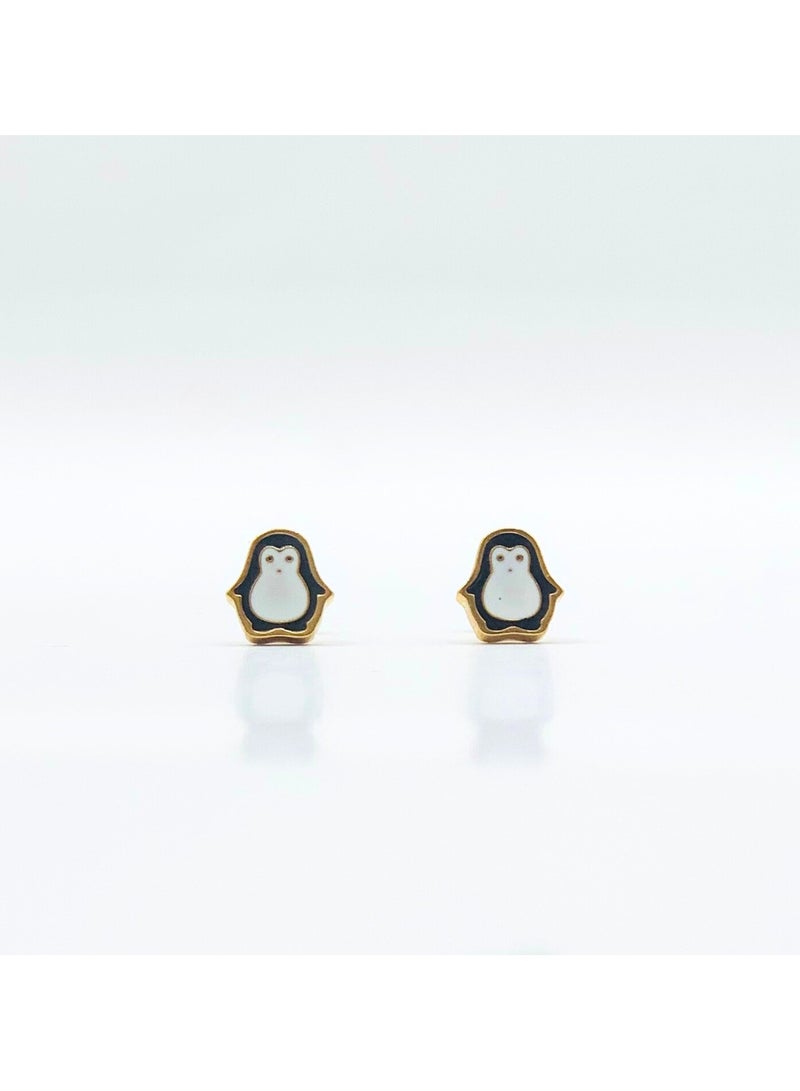 Earss Penguin Stud Earrings For Kids, Gold Plated - Image 1